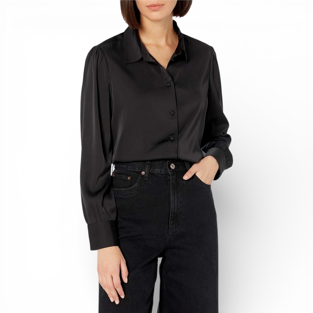 The Drop Lucyswhims Shirt Black Long Sleeve‎ Button Up Top Size S